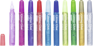 Glitterfarben-Set Glitter Glue rosa, pink, lila, rot, hellblau, blau, hellgrün, dunkelgrün, gold