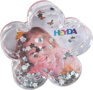 Snow Globe “Glitter Flower”, W/H/D: 100 mm × 40 mm, transparent