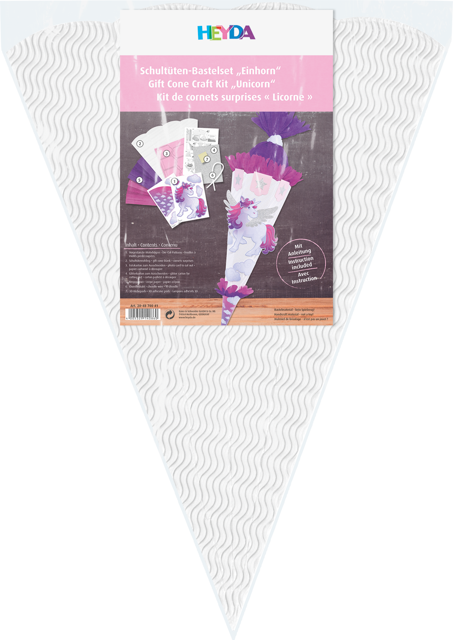 Cornet Écolier Blanc Vide Heyda - Hauteur 70cm Diamètre 19cm - Carton 380g/m²