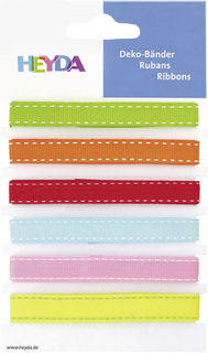 Deko-Bänder 0,6 - 1,2 cm x 90 cm gelb, orange, rot, rosa, hellblau, grü