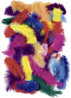 Feather Mix 4 - 20 cm white, sun-yellow, peach, orange, red, rose, pink, lilac, sky blue, turquo