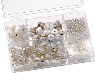 Glass Beads Assortment Box small 11.5 x 7.5 x 2.5 cm whit