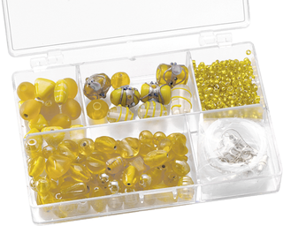 Glass Beads Assortment Box small 11.5 x 7.5 x 2.5 cm yello