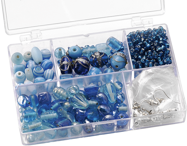Assortimentbox glaskralen klein 11,5 x 7,5 x 2,5 cm lichtblauGlass Beads Assortment Box small 11.5 x 7.5 x 2.5 cm light blu