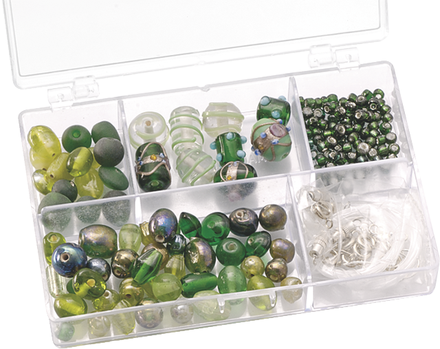 Assortimentbox glaskralen klein 11,5 x 7,5 x 2,5 cm groeGlass Beads Assortment Box small 11.5 x 7.5 x 2.5 cm gree