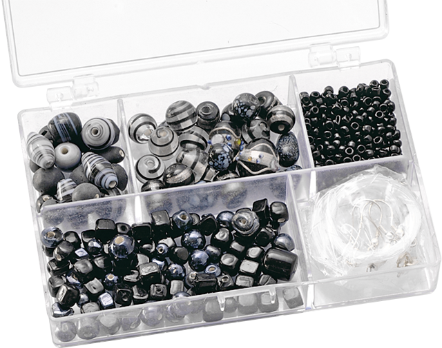 Assortimentbox glaskralen klein 11,5 x 7,5 x 2,5 cm zwarGlass Beads Assortment Box small 11.5 x 7.5 x 2.5 cm blac