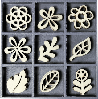 Wooden Ornament Box natural “Flowers, leaves”, 30 mm, natural