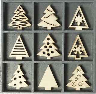 Wooden Ornament Box natural “Christmas Trees”, 30 mm, natural