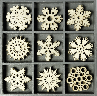 Holzornamentbox "Eiskristalle, Ornamente" Motivgröße ca. 3 cm, Box: 10,5 x 10,5 c